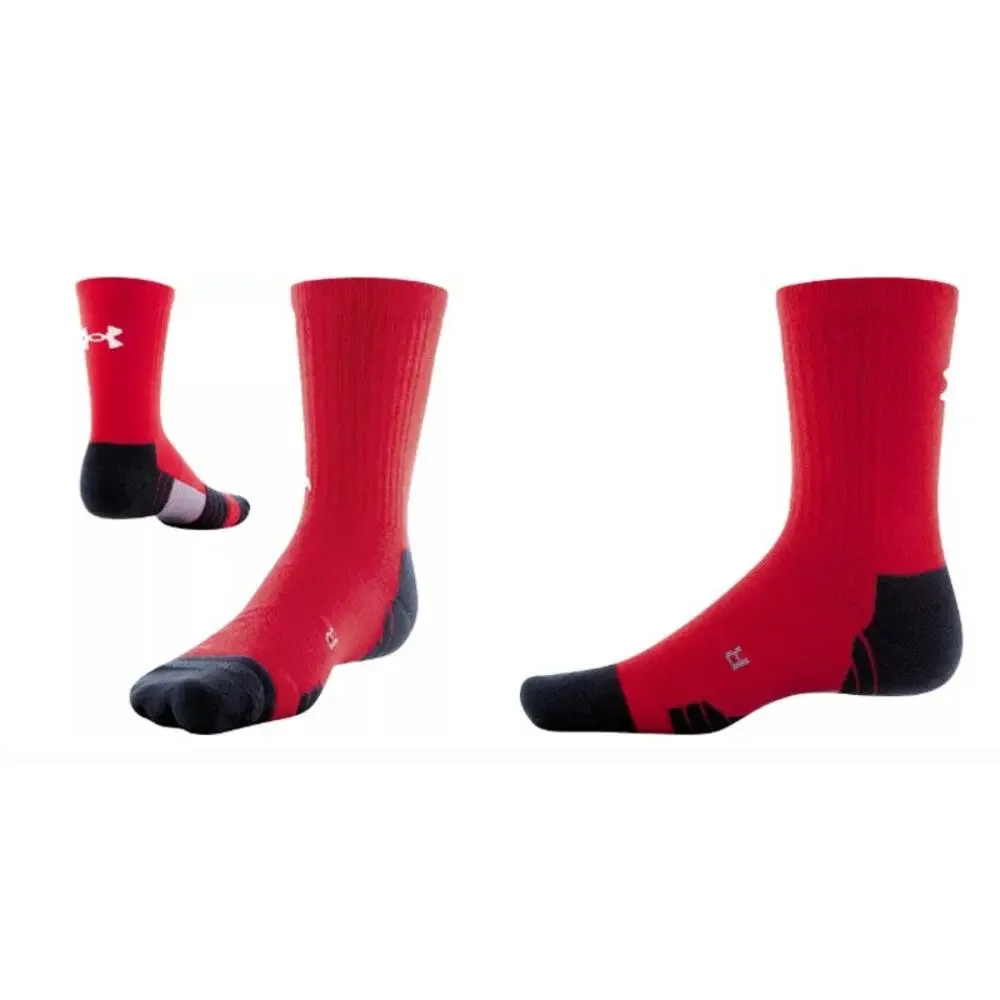 New NWT‎ Lot Of 2 UA Under Armour Teams Cushioned Crew Socks Black Red 8.5-13
